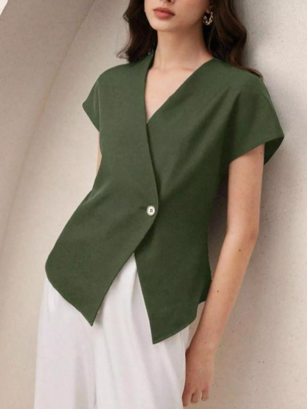 Wrap-Front One Button Shirt