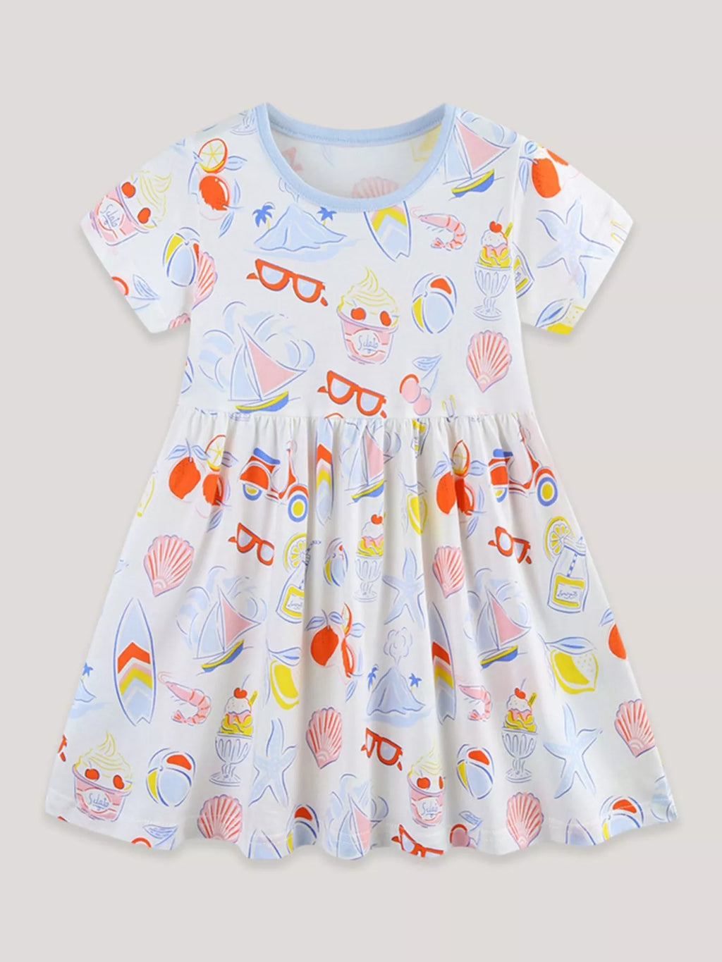 Children's Printed Round Neck Short Sleeve Dress