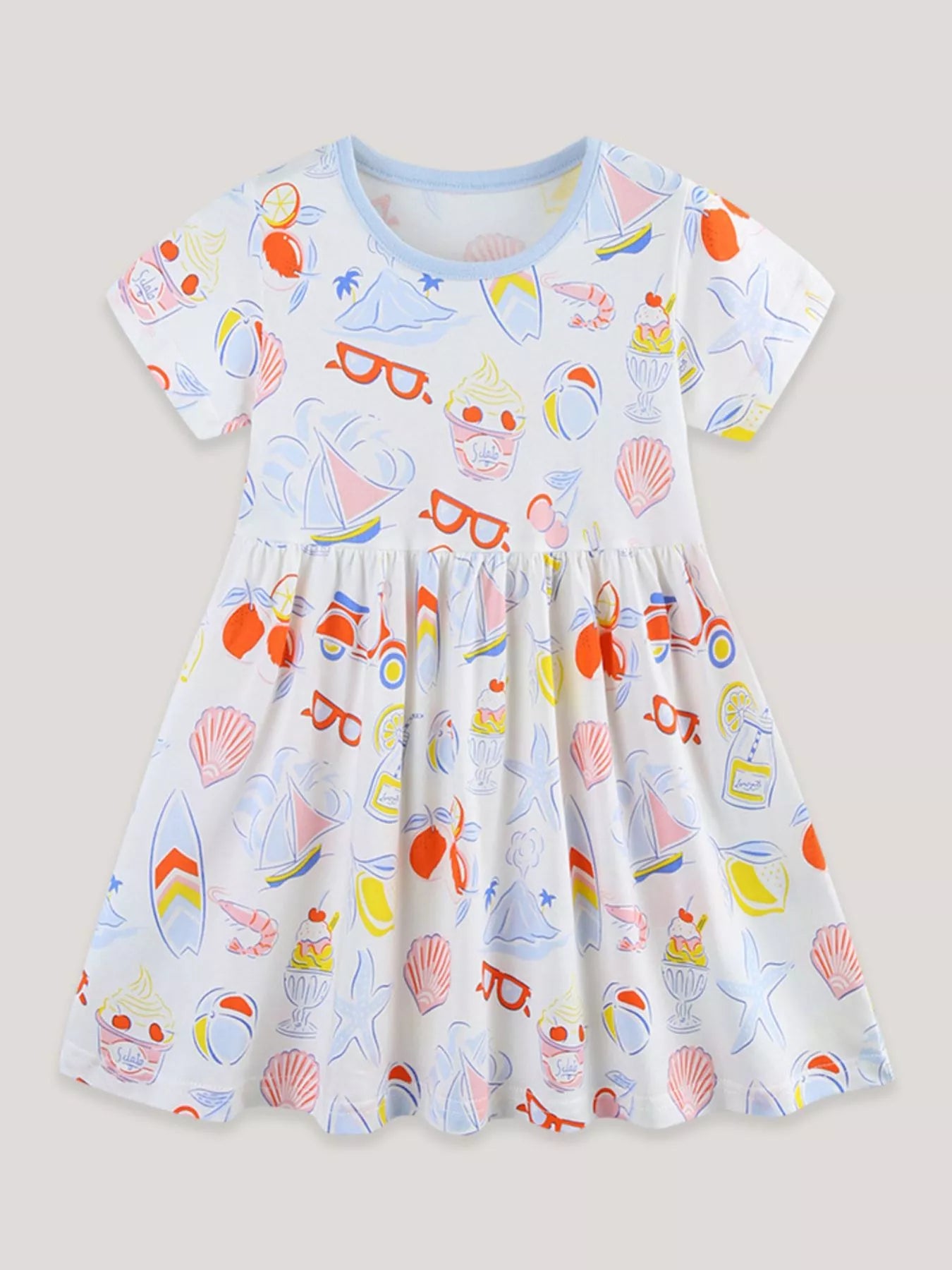 Children's Printed Round Neck Short Sleeve Dress