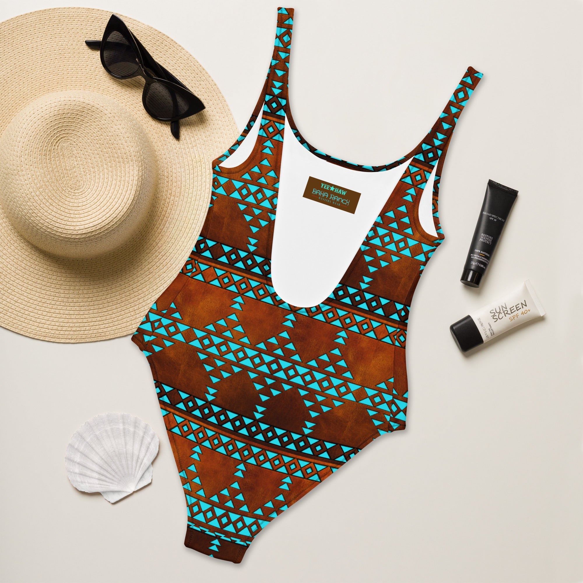 Baha Ranch Yeehaw Turquoise Aztec One-Piece Swimsuit