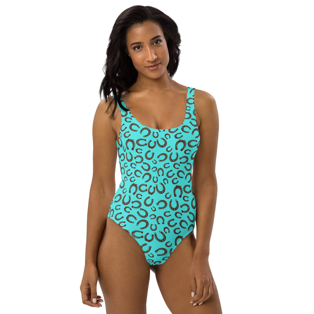 Baha Ranch Yeehaw Turquoise Horseshoe One-Piece Swimsuit