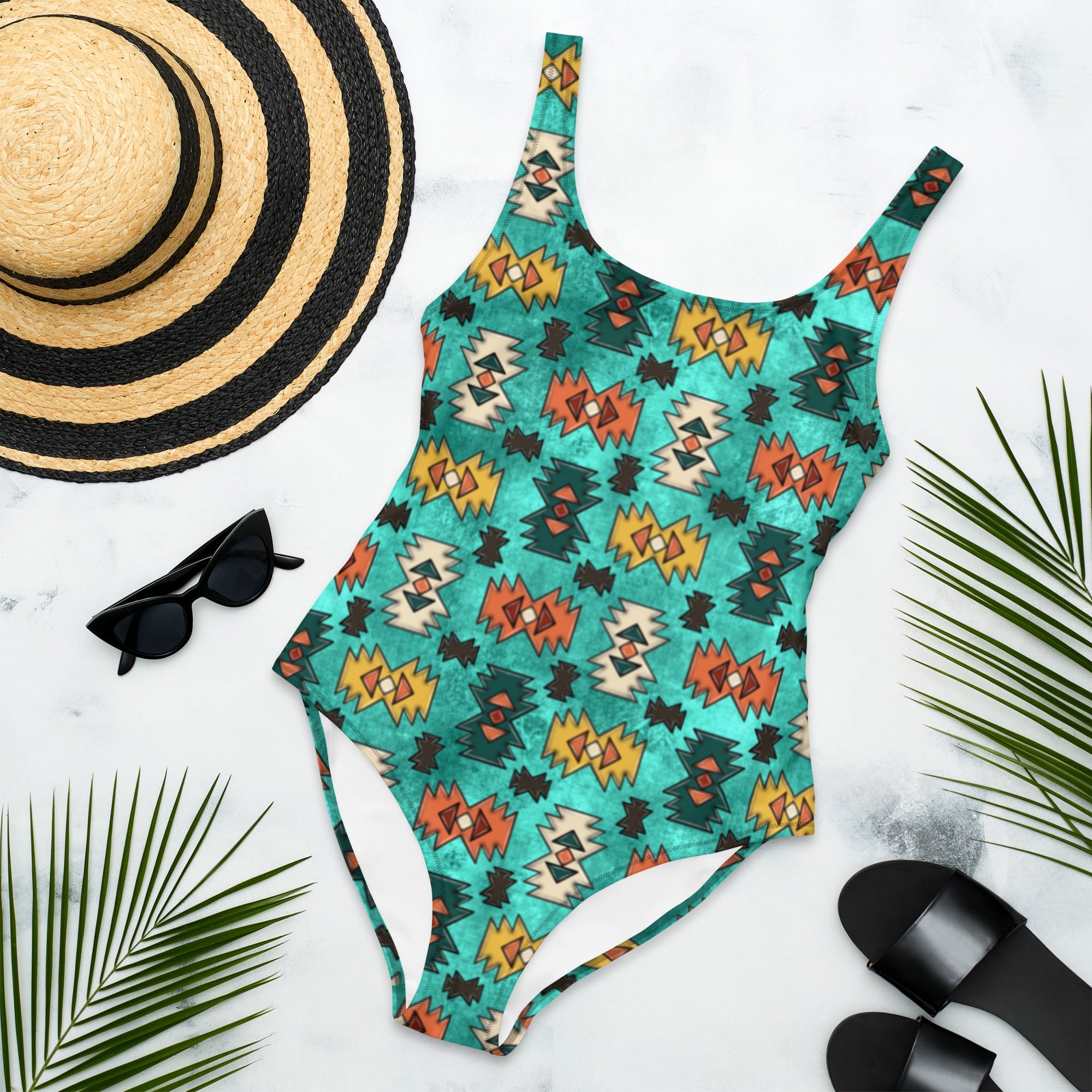 Baha Ranch Yeehaw Turquoise Aztec One-Piece Swimsuit