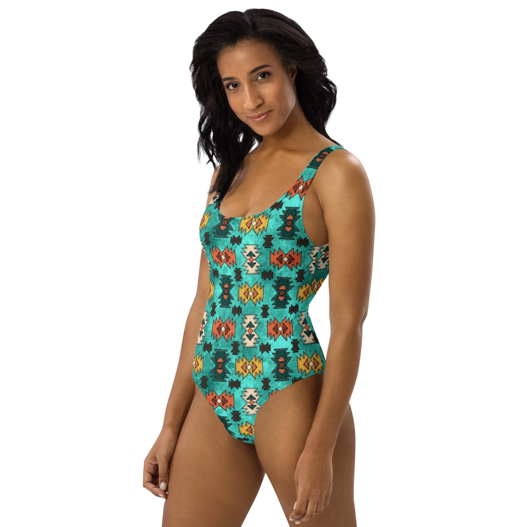 Baha Ranch Yeehaw Turquoise Aztec One-Piece Swimsuit