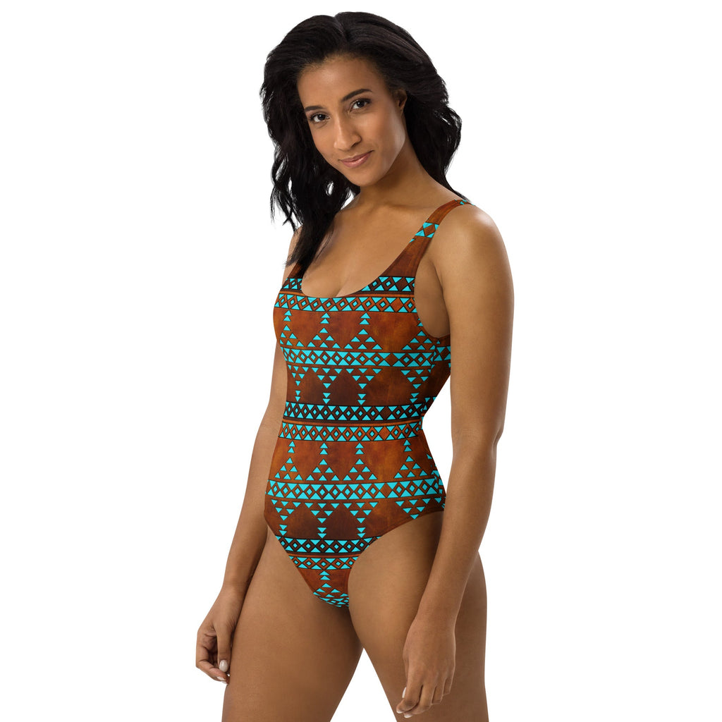 Baha Ranch Yeehaw Turquoise Aztec One-Piece Swimsuit