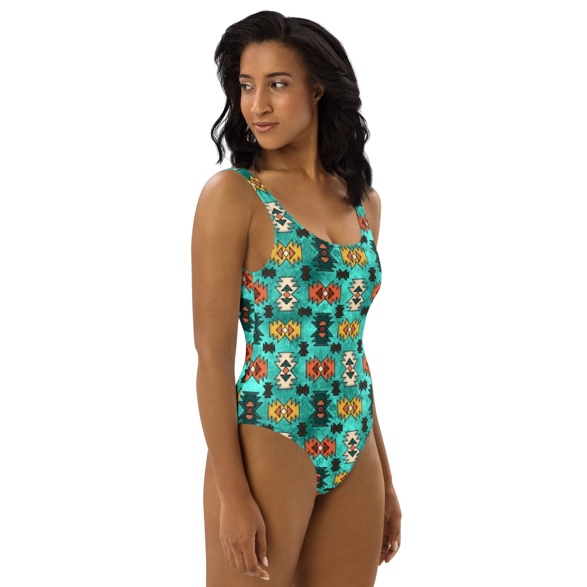 Baha Ranch Yeehaw Turquoise Aztec One-Piece Swimsuit