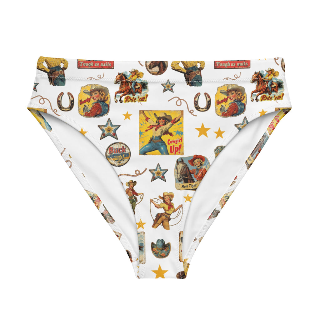 Baha Ranch Yeehaw Vintage Cowgirl Collage White Bikini Bottom