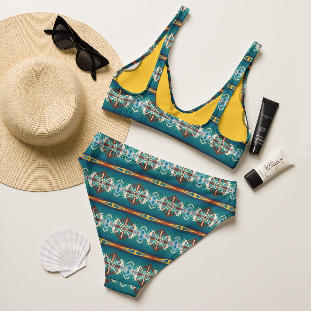Baha Ranch Yeehaw Teal Aztec Blanket Print Bikini