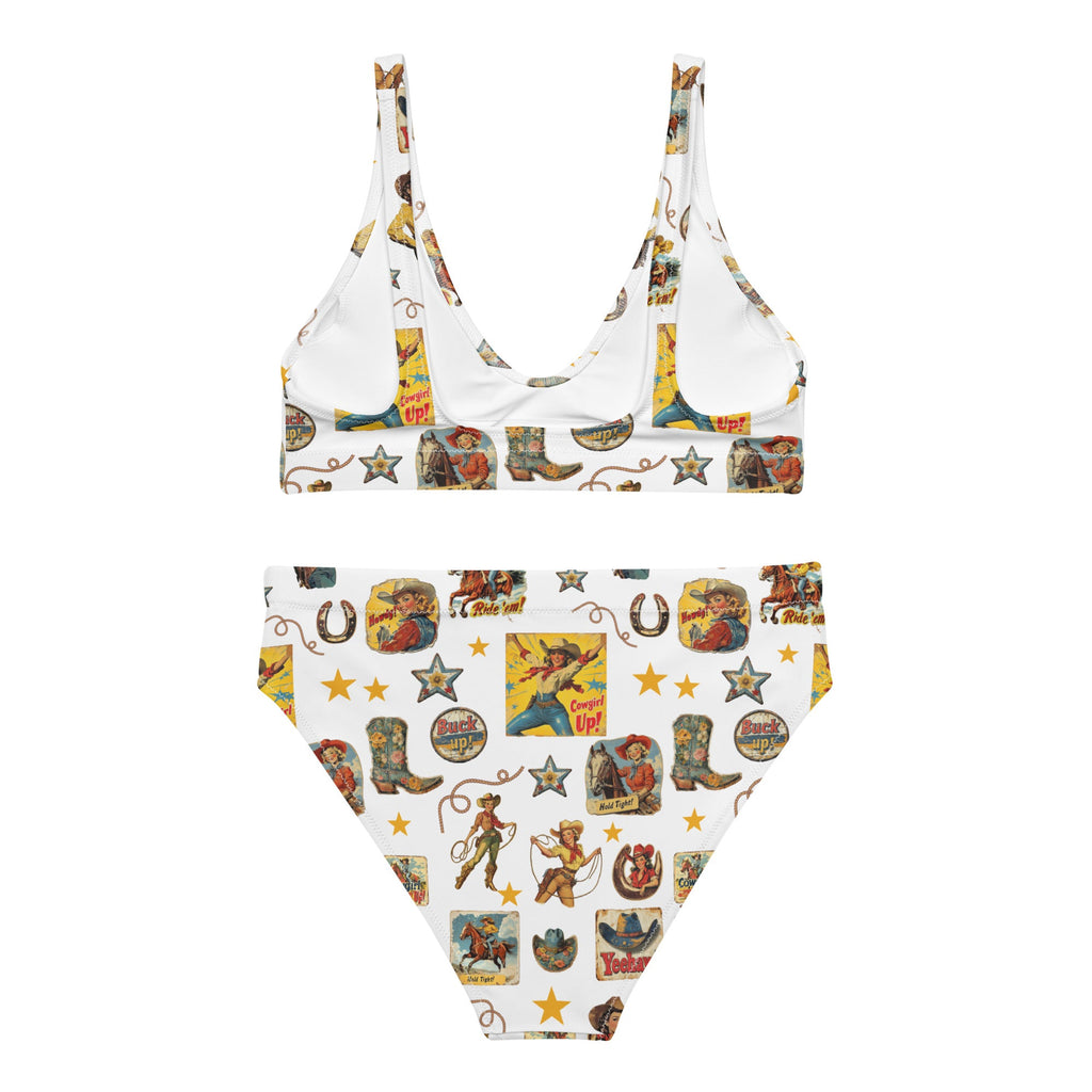 Baha Ranch Yeehaw Vintage Cowgirl Collage White Bikini