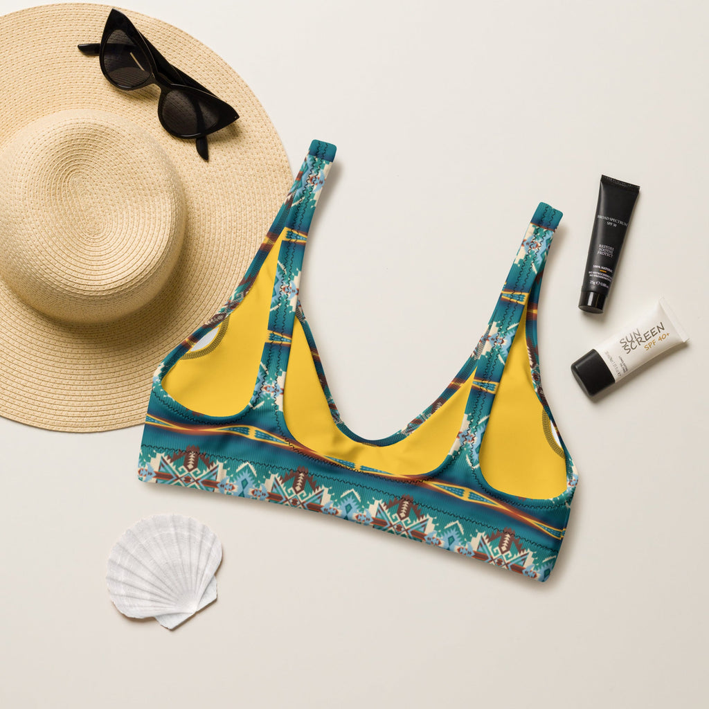 Baha Ranch Yeehaw Teal Aztec Blanket Print Bikini Top