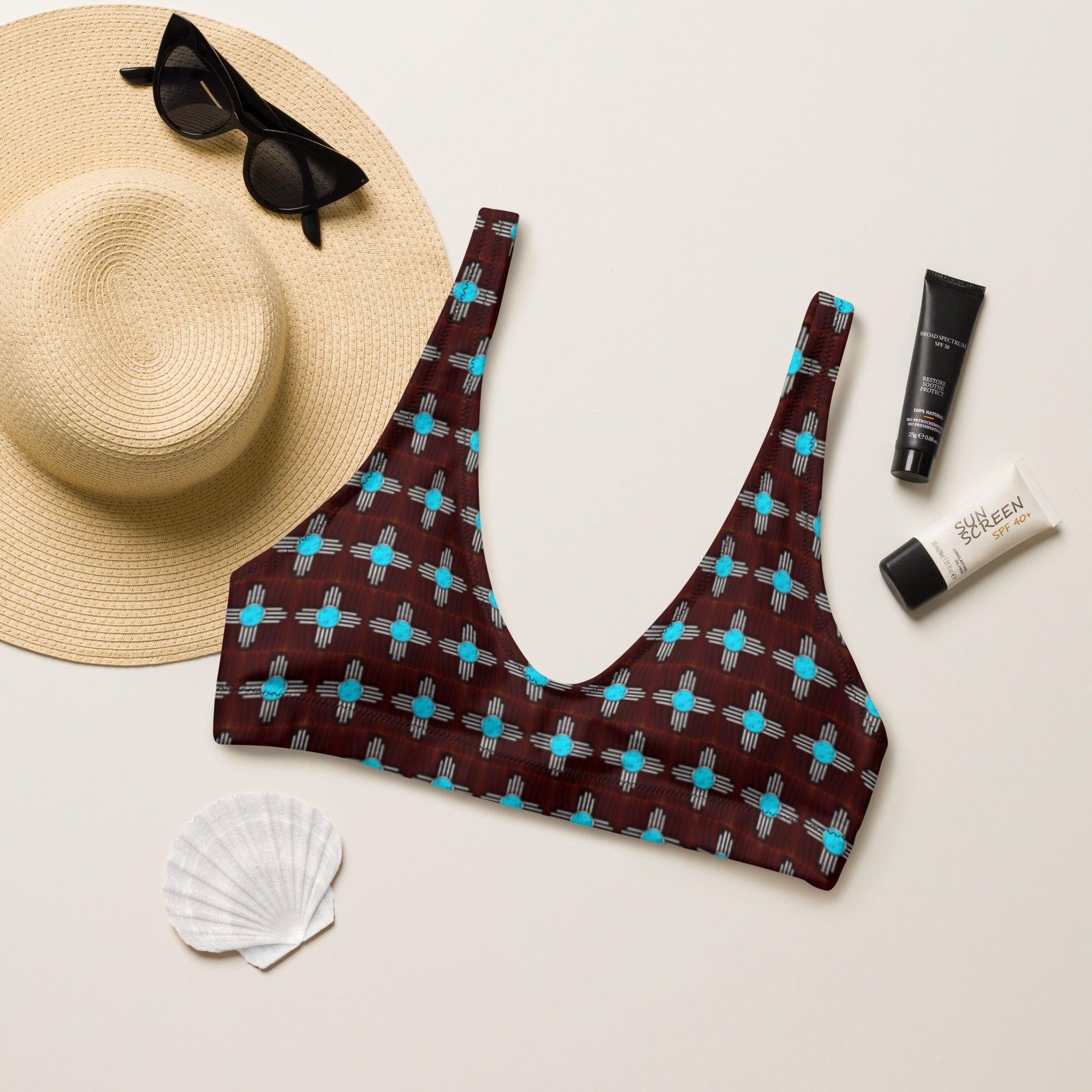 Baha Ranch Yeehaw Turquoise Zia Bikini Top