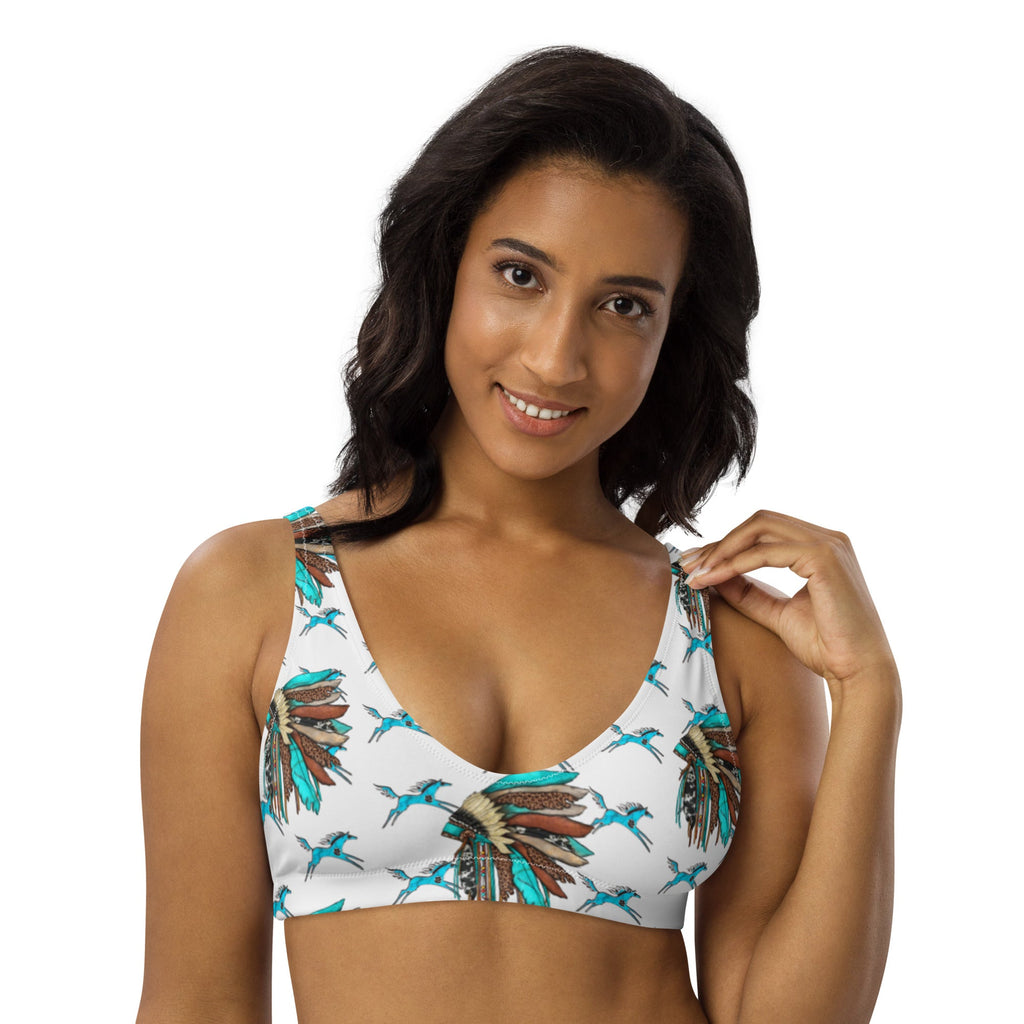Baha Ranch Yeehaw Turquoise Running Horse Head Dress Bikini Top