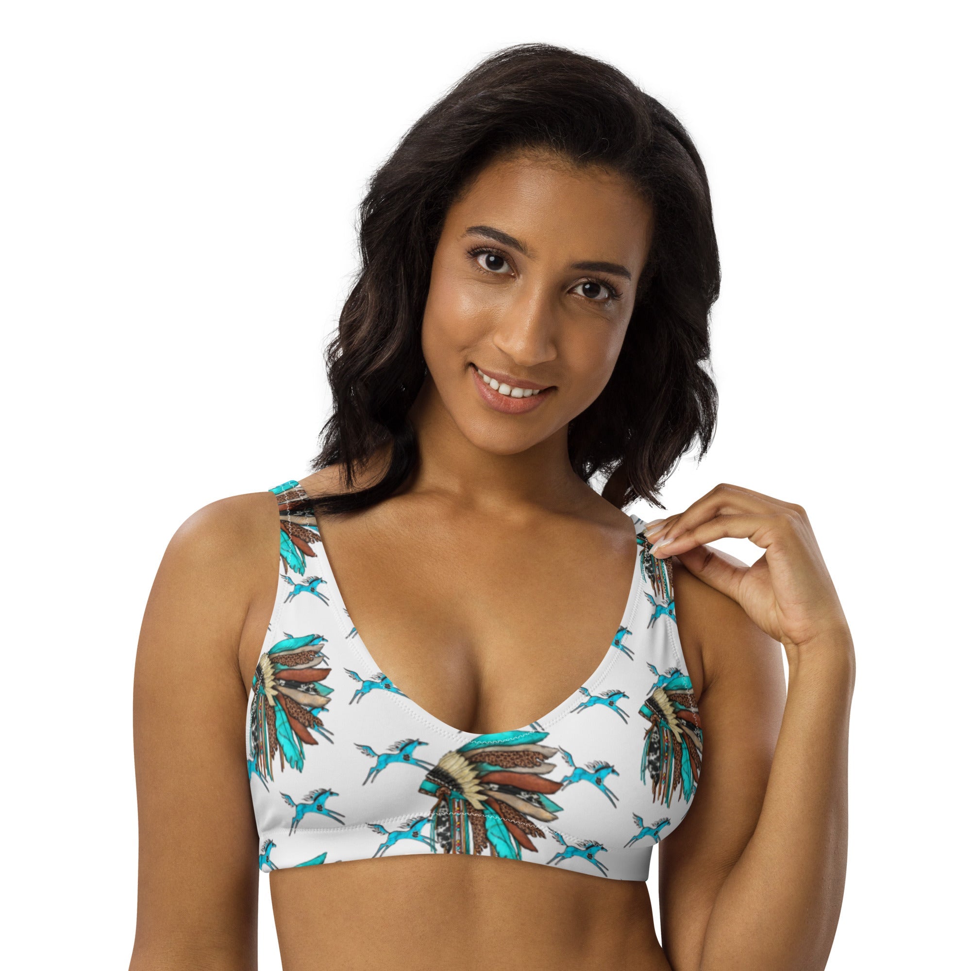 Baha Ranch Yeehaw Turquoise Running Horse Head Dress Bikini Top