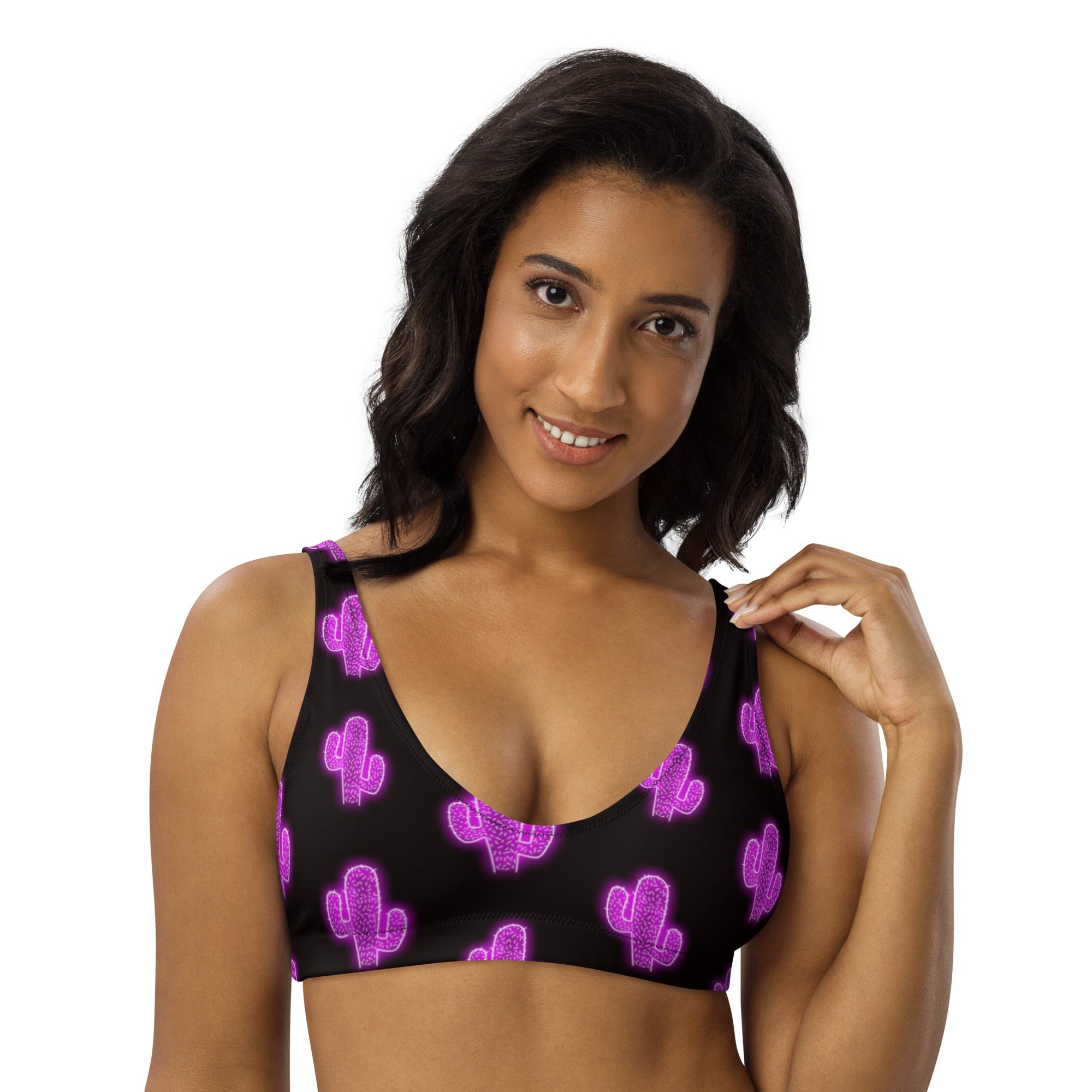 Baha Ranch Yeehaw Purple Neon Cactus Bikini Top