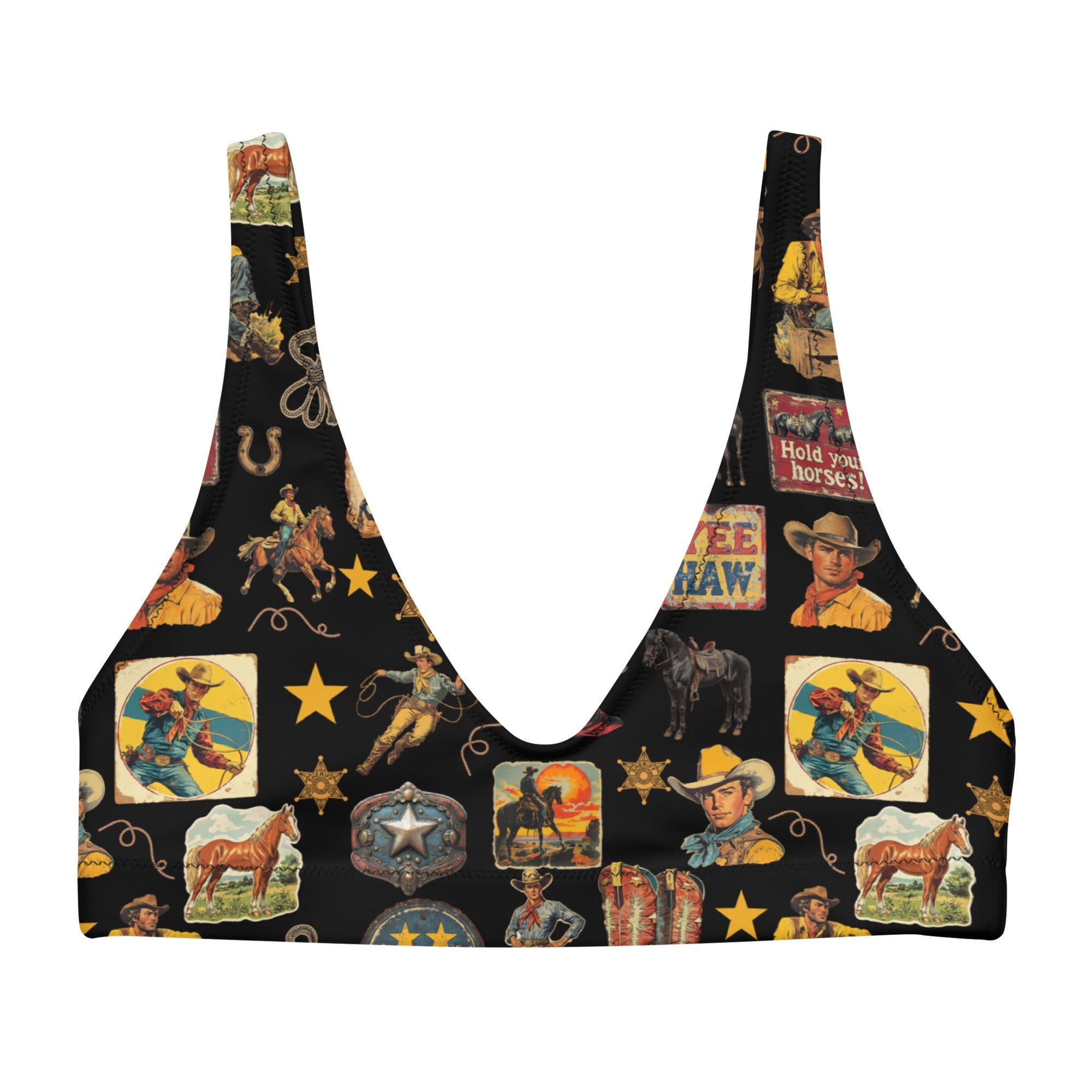 Baha Ranch Yeehaw Vintage Cowboy Collage Bikini Top