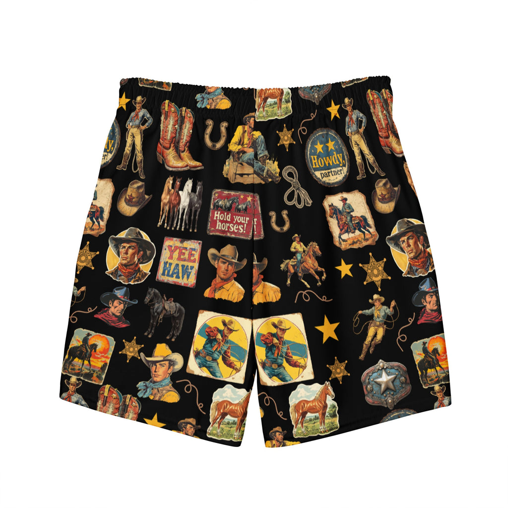 Baha Ranch YEEHAW Vintage Cowboy Collage Western Swim Trunks Shorts