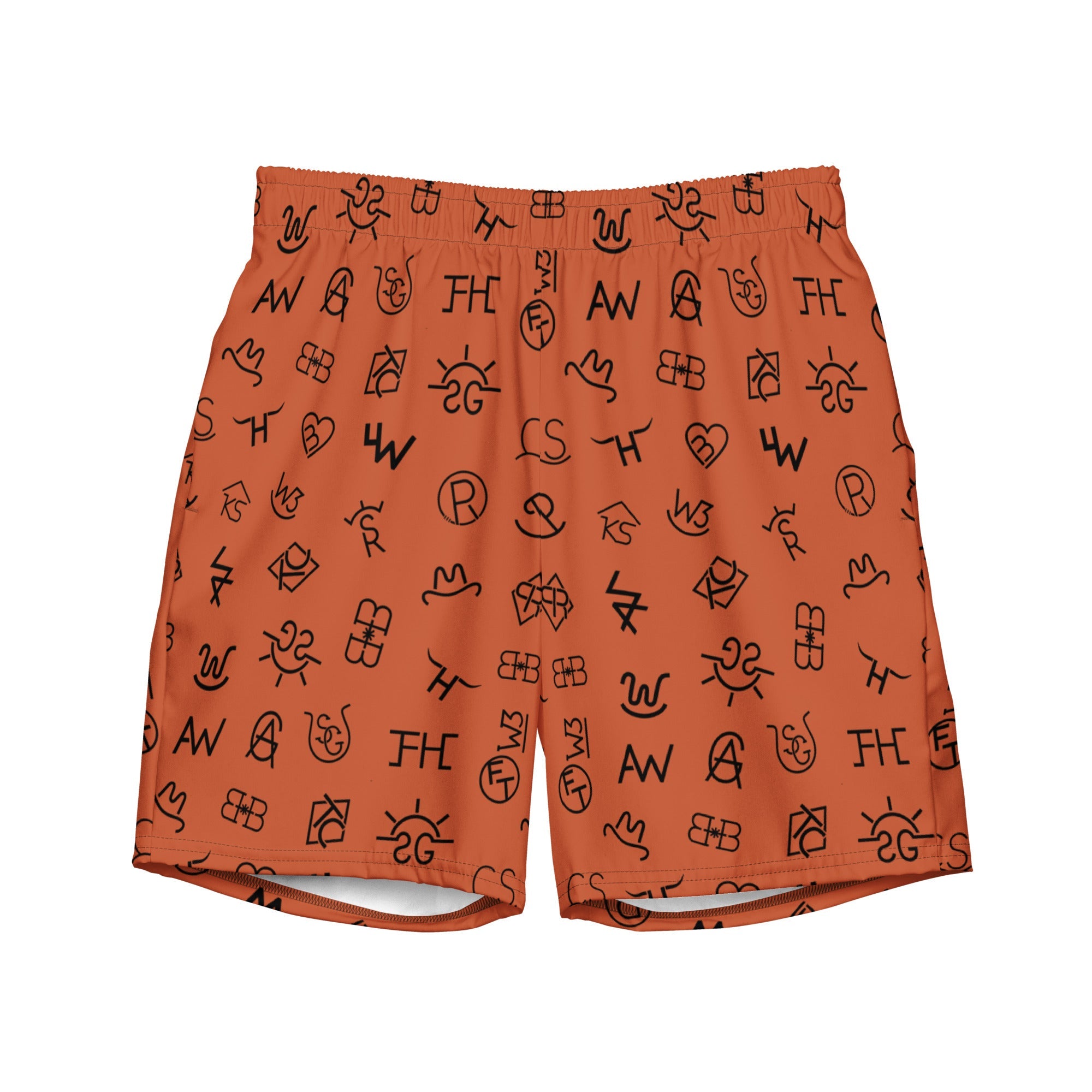Baha Ranch Yeehaw Brown Cattle Brands Men's Swim Trunks