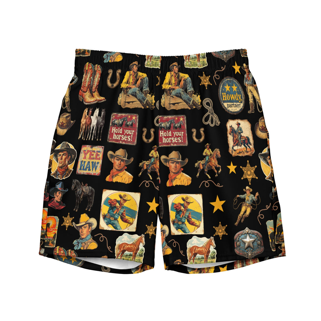 Baha Ranch Yeehaw Vintage Cowboy Collage Swim Trunks