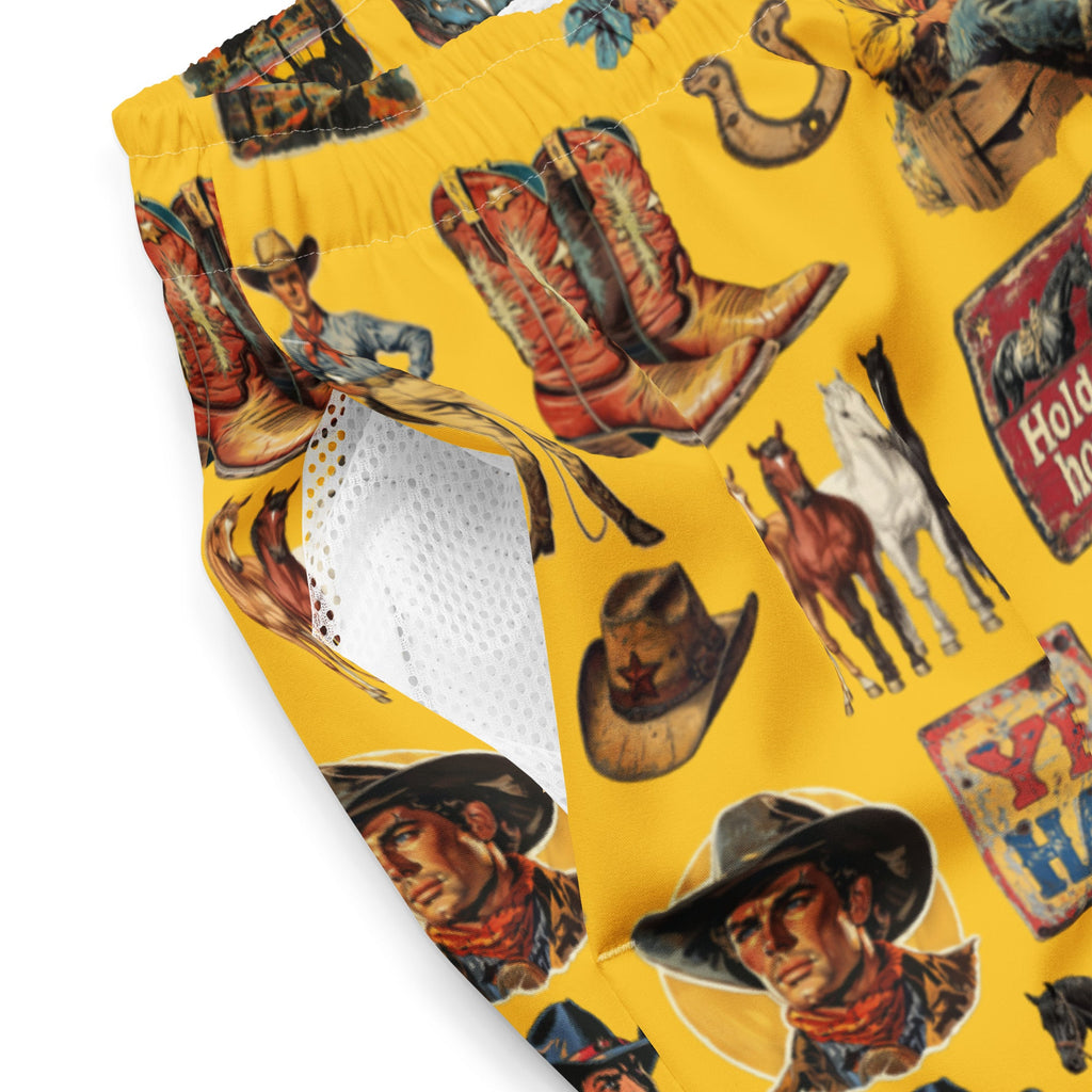 Baha Ranch YEEHAW Vintage Cowboy Collage Western Swim Trunks Shorts