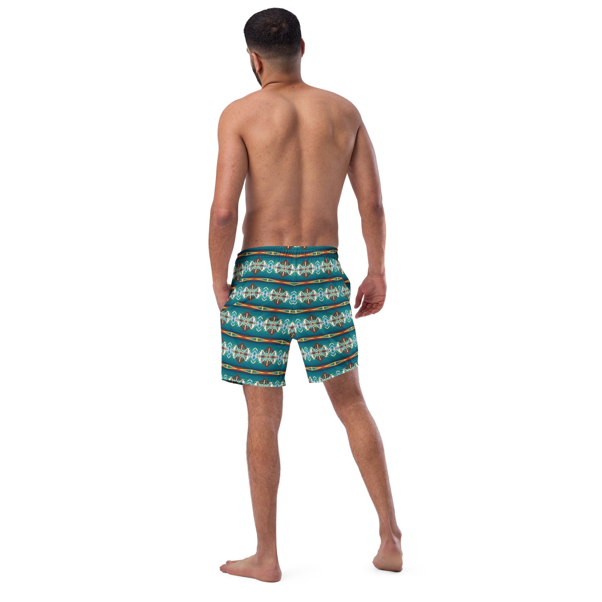 Baha Ranch Yeehaw Teal Aztec Blanket Print Mens Swim Shorts