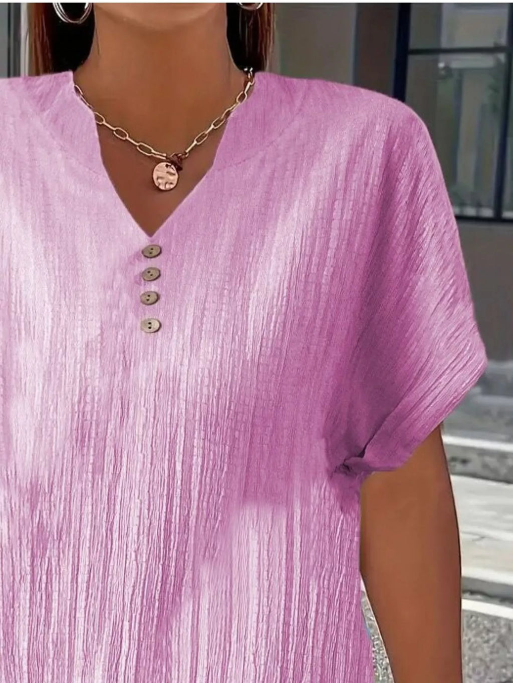 Plus Size Notched Short Sleeve Textured Top
