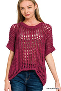 Zenana Fish Net Short Sleeve Crochet Knit Cover Up