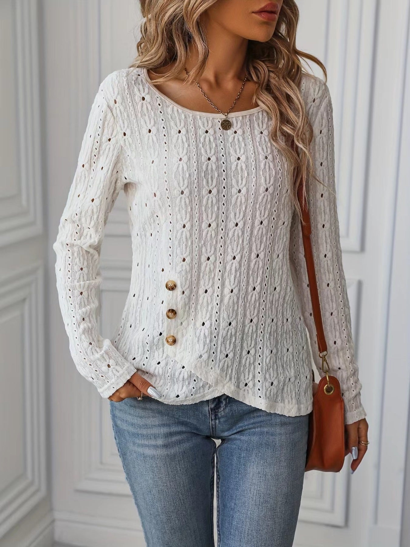 Eyelet Round Neck Blouse