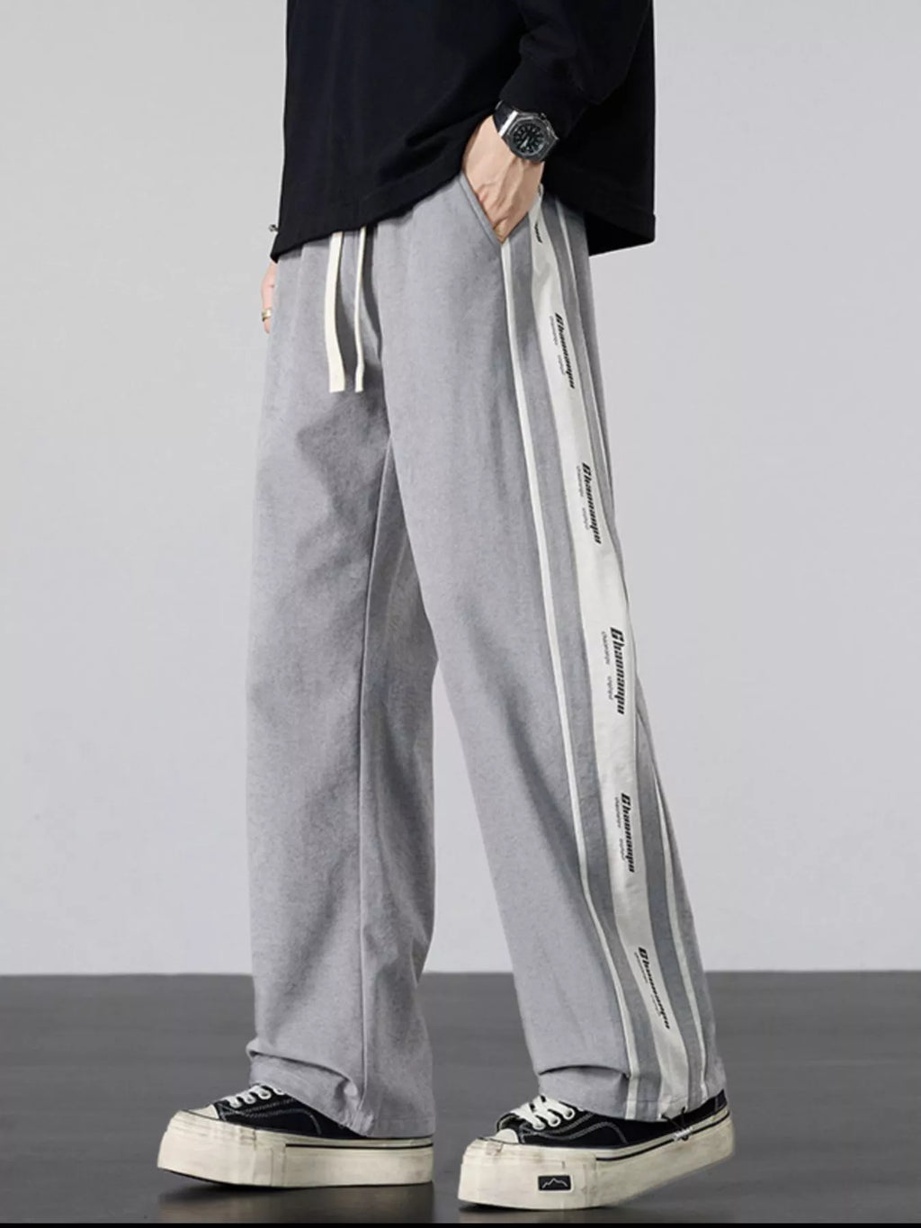 Men's Plus Size Striped Side Loose Fit Casual Pants