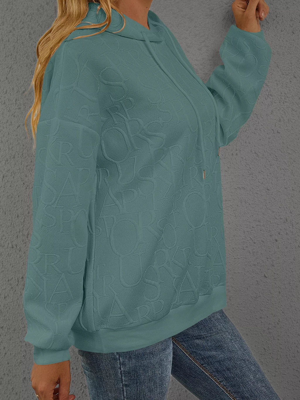 Full Size Embossed Lettering Casual Hoodie Plus Size
