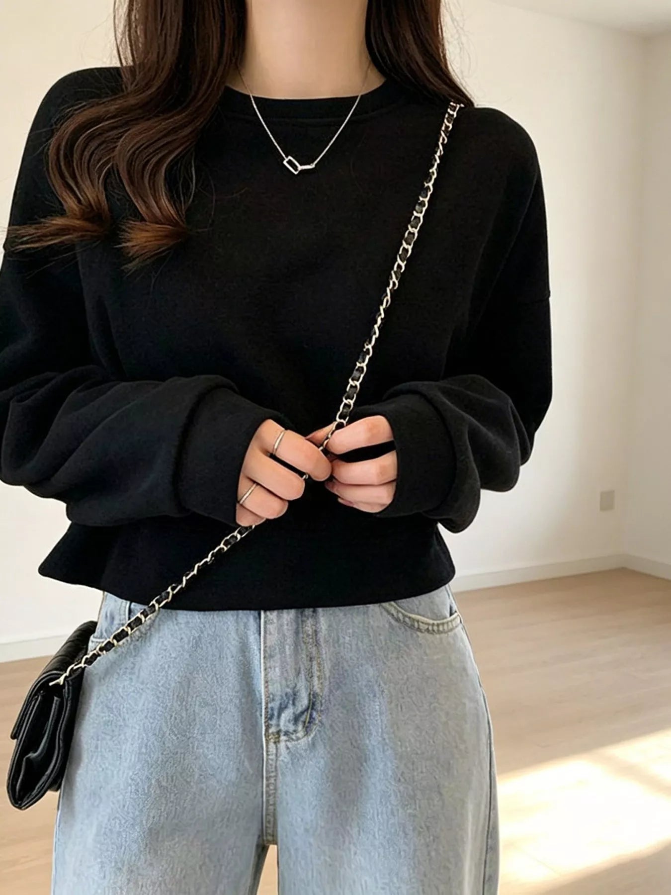 Crew Neck  Drop Shoulder Sweatshirt