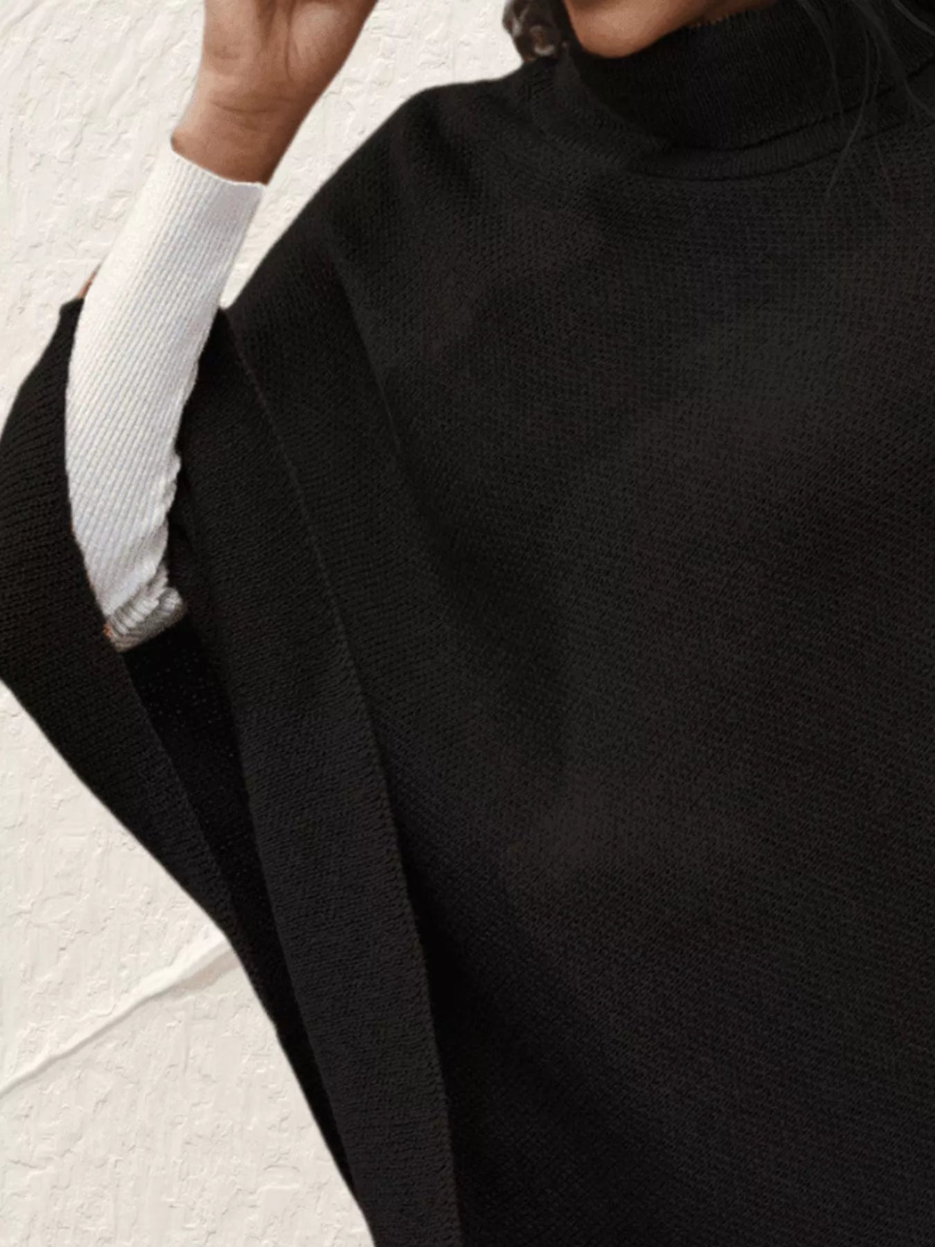 Button-Decor Turtleneck Poncho Pullover