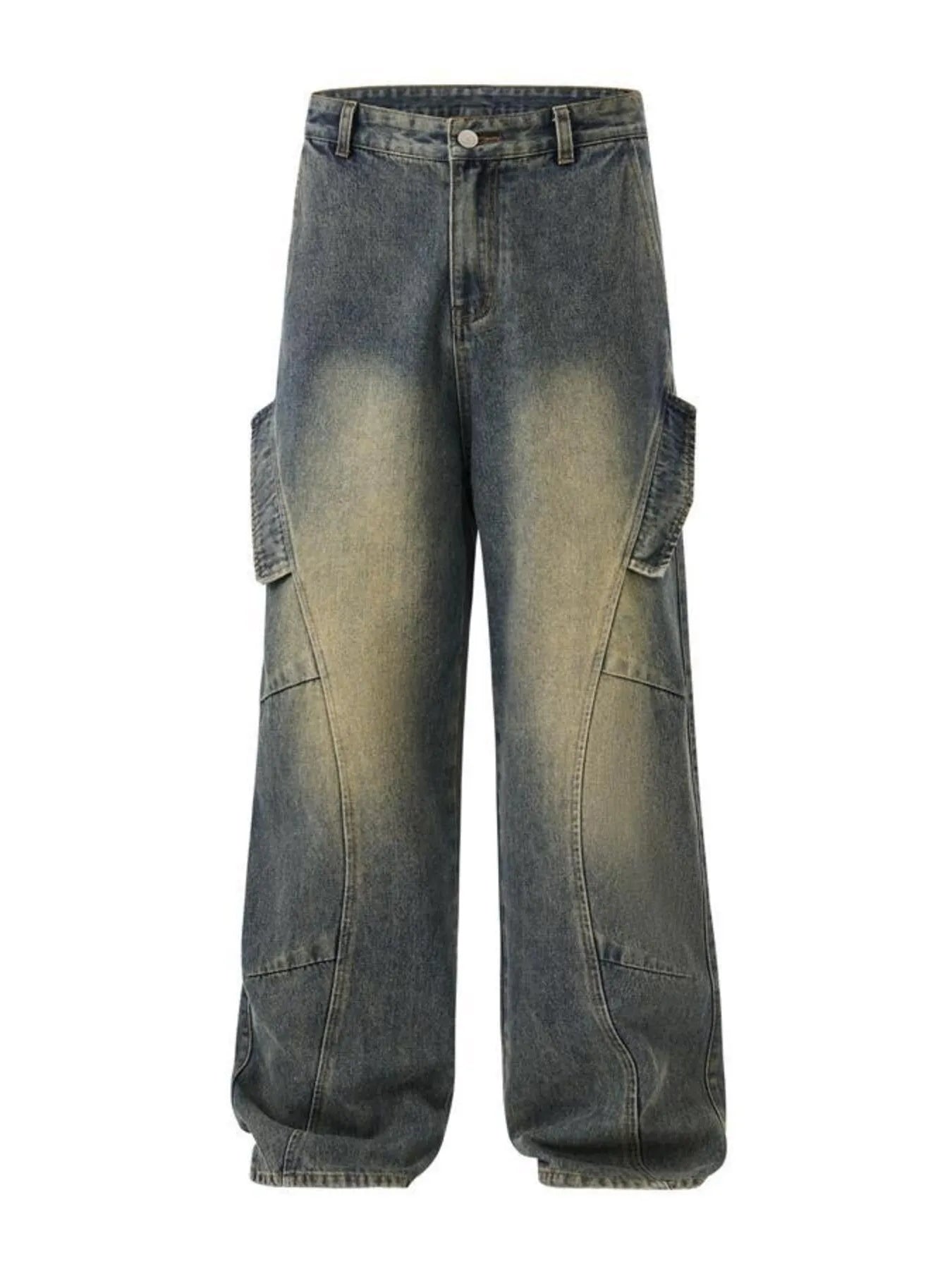 Men's Full Size Washed Cargo Wide Leg Jeans Plus Size