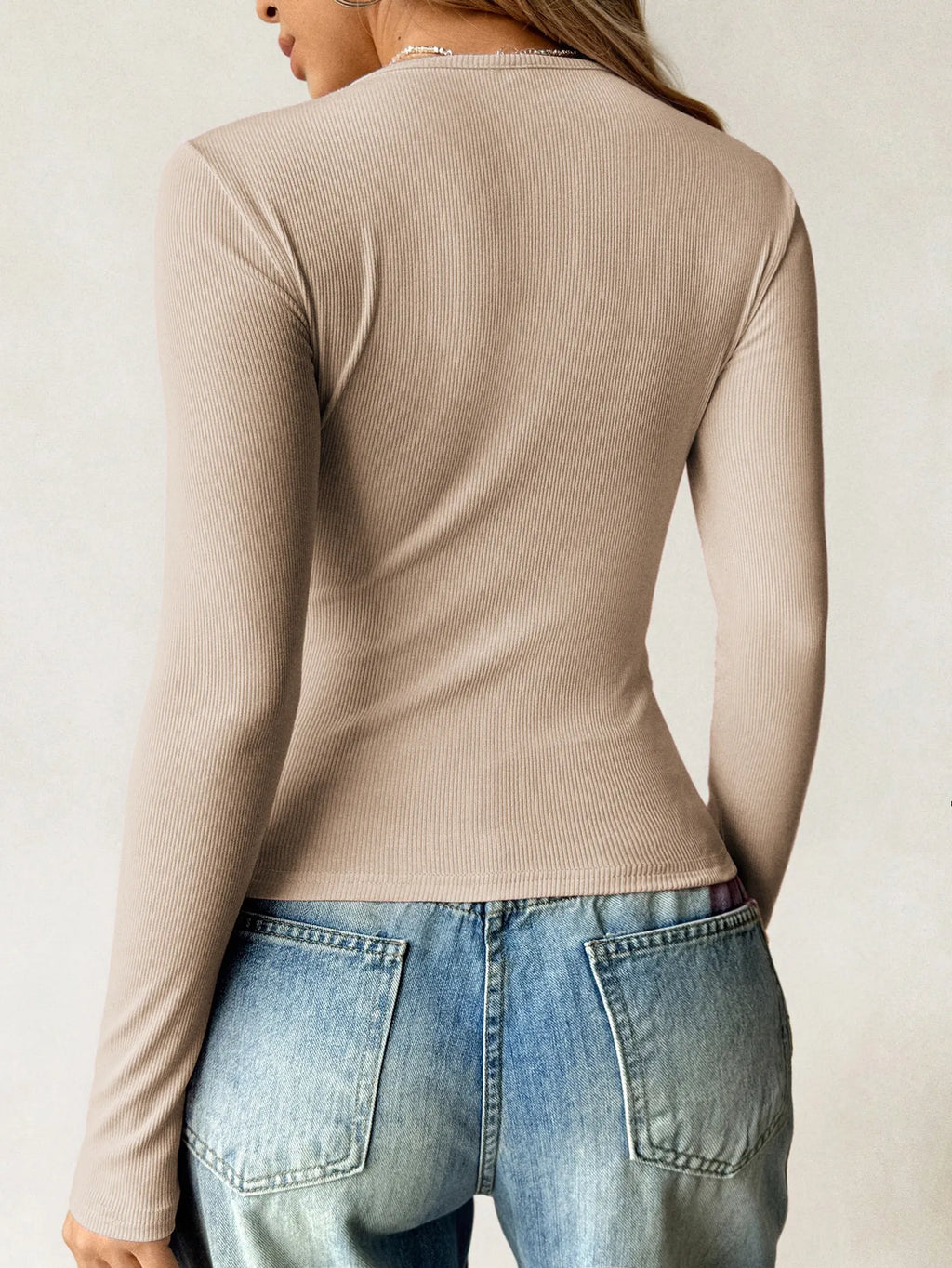 Ribbed Knit Long Sleeve T-Shirt