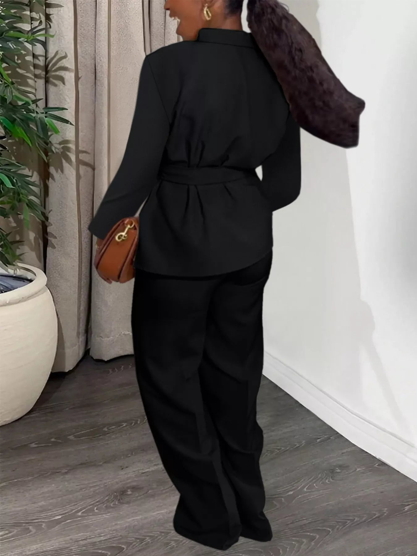 Tie-Waist Long Sleeve Top and Pants Set