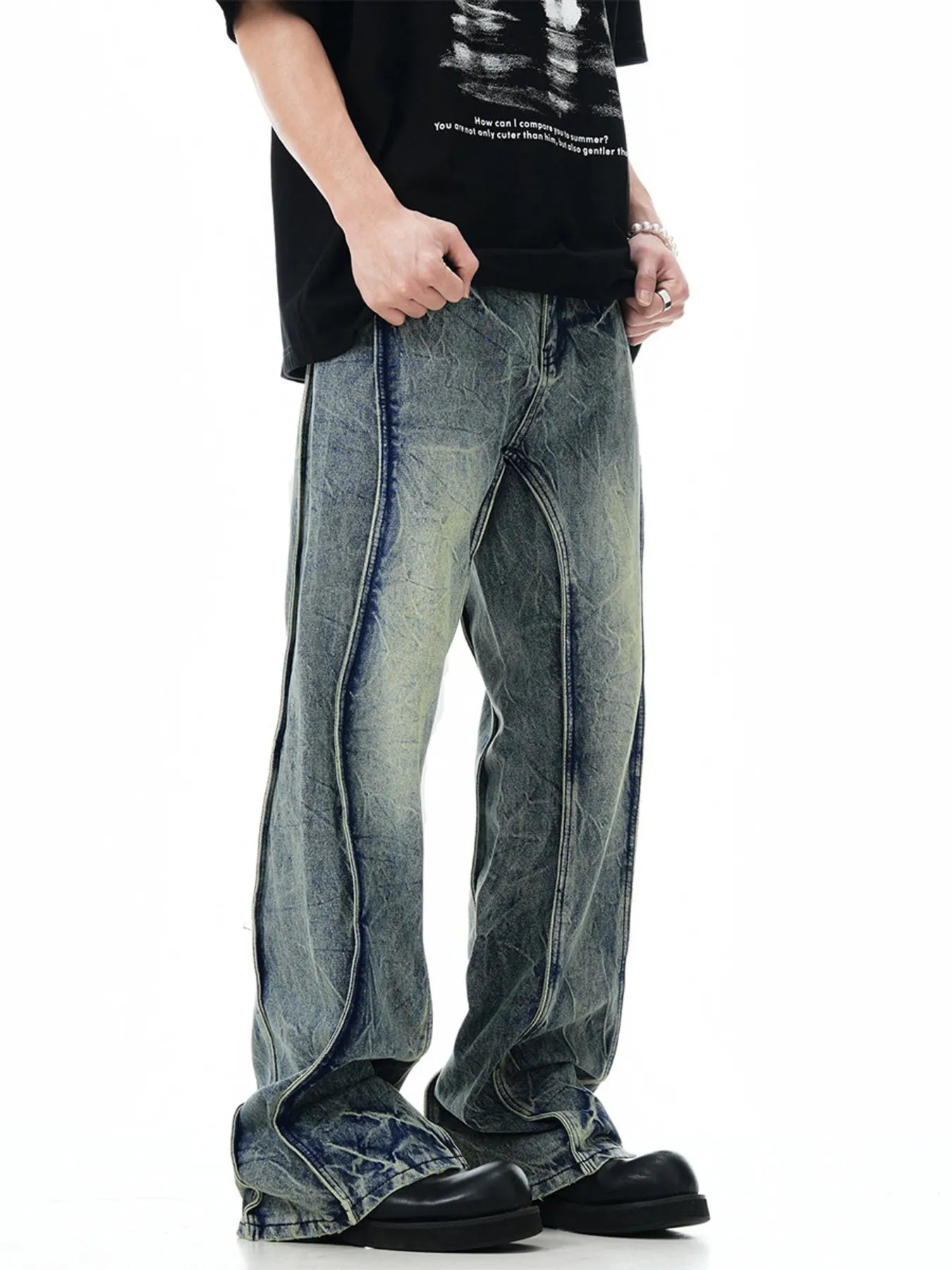 Men's Washed Wide Leg Jeans