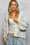POL Open Front Crochet Cardigan with Granny Square Pattern