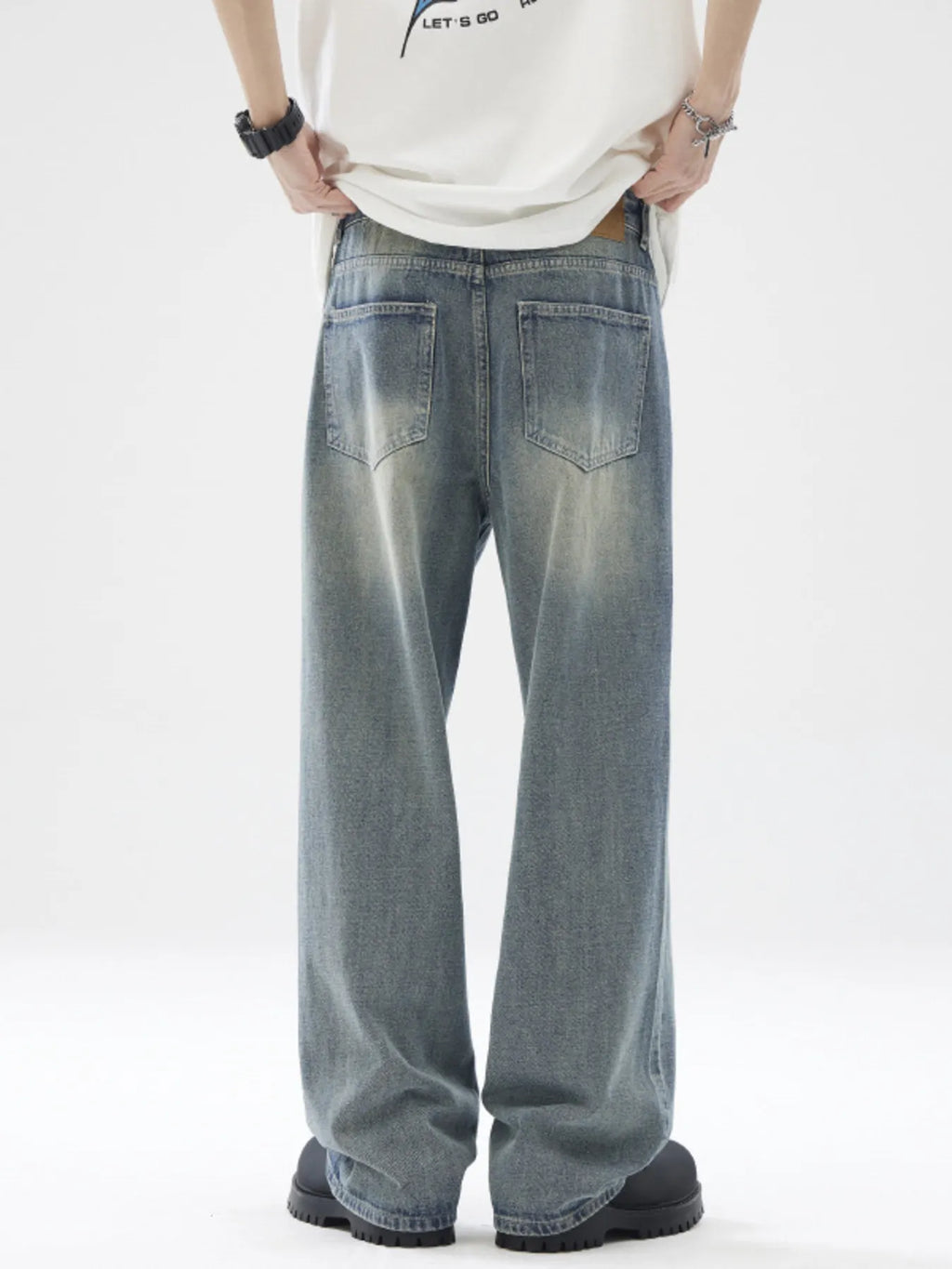 Men's Full Size Vintage Wash Wide Leg Jeans Plus Size