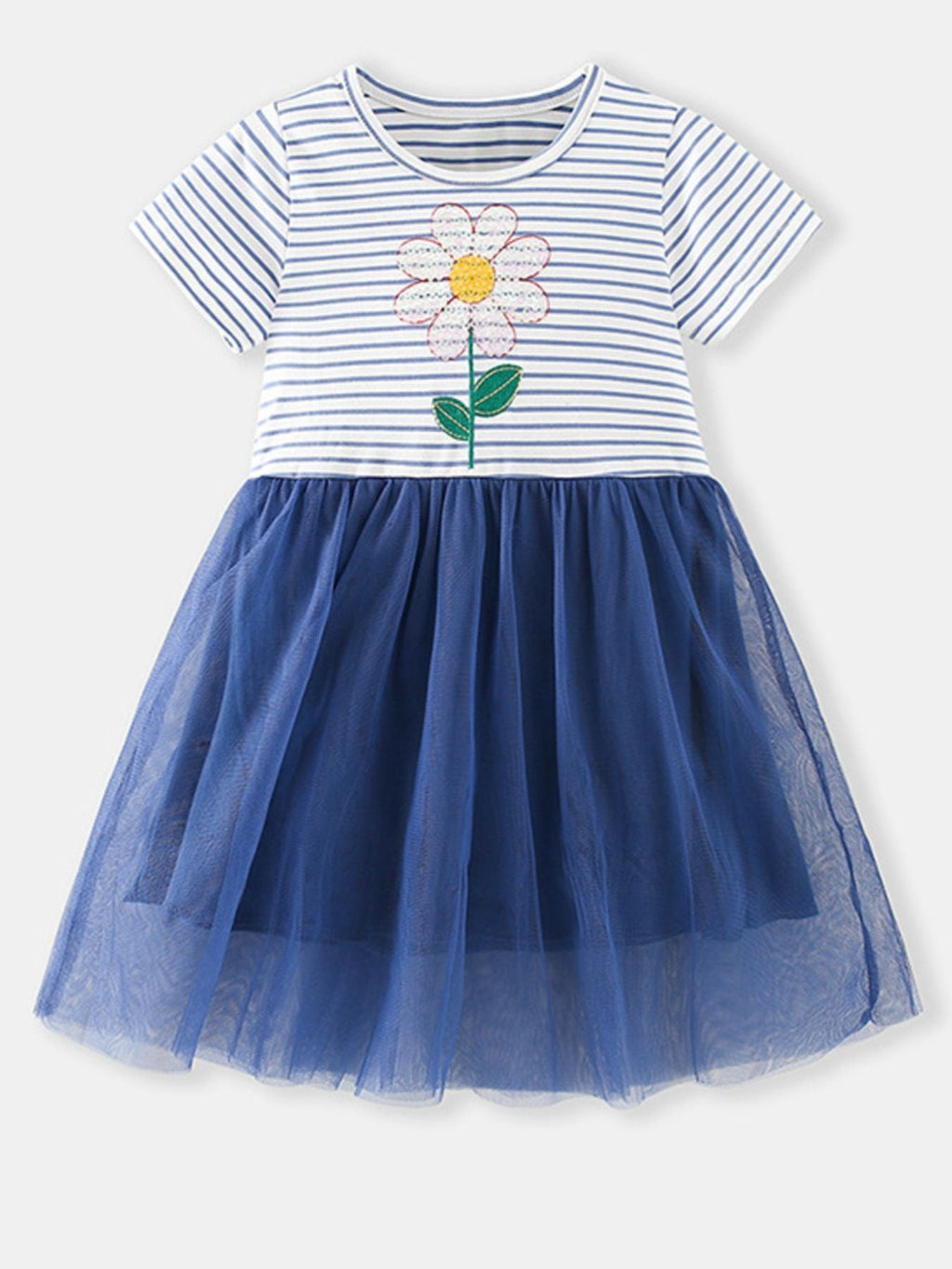 Children's Striped Flower Tulle Dress
