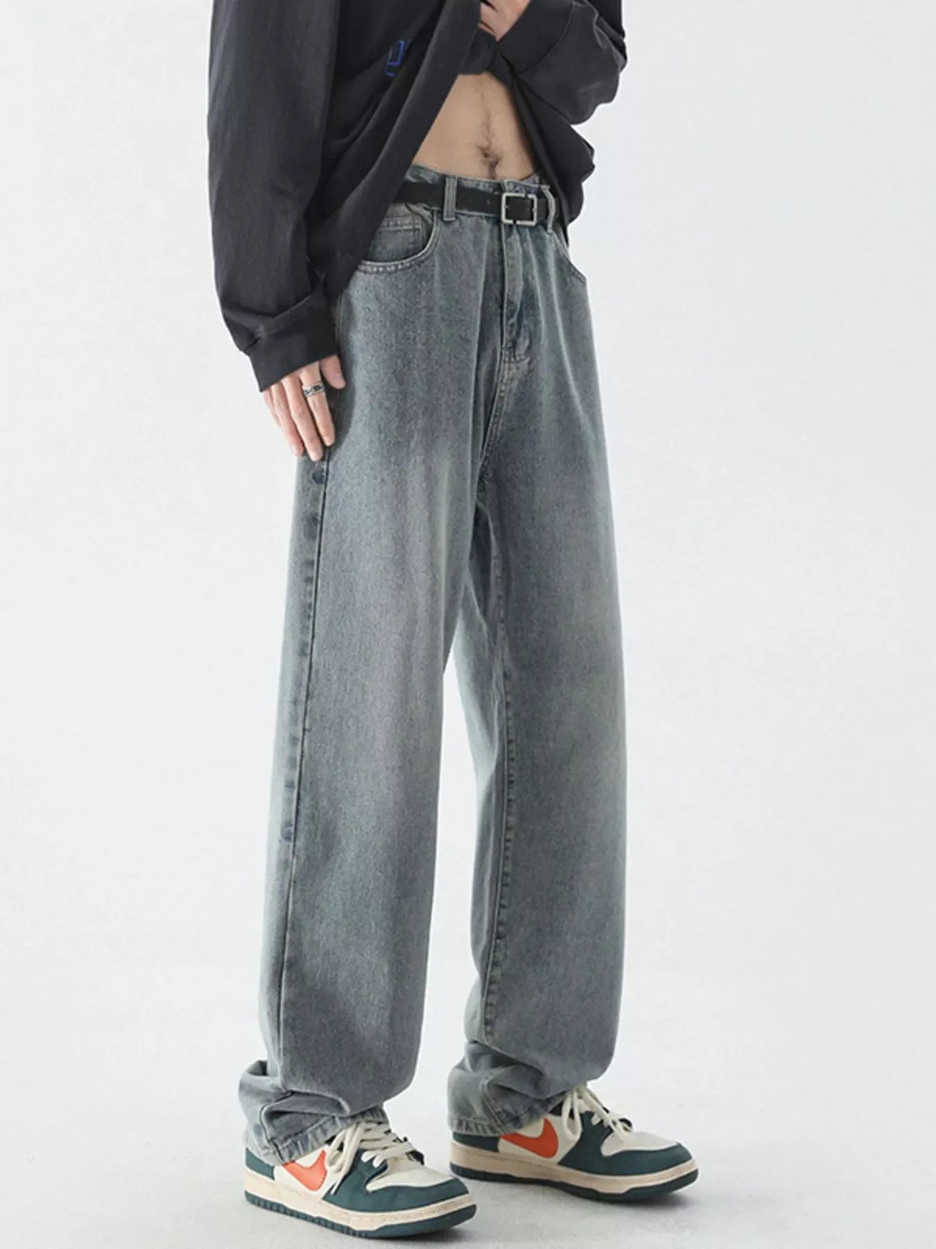Men's Full Size Vintage Wash Wide Leg Jeans Plus Size