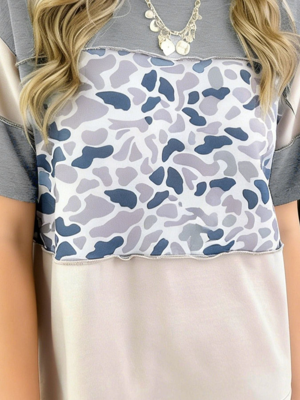 Color Block Camo Print Relaxed Fit T-Shirt