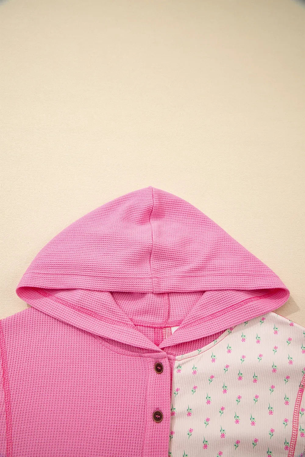 Color Block Button Detail Hoodie