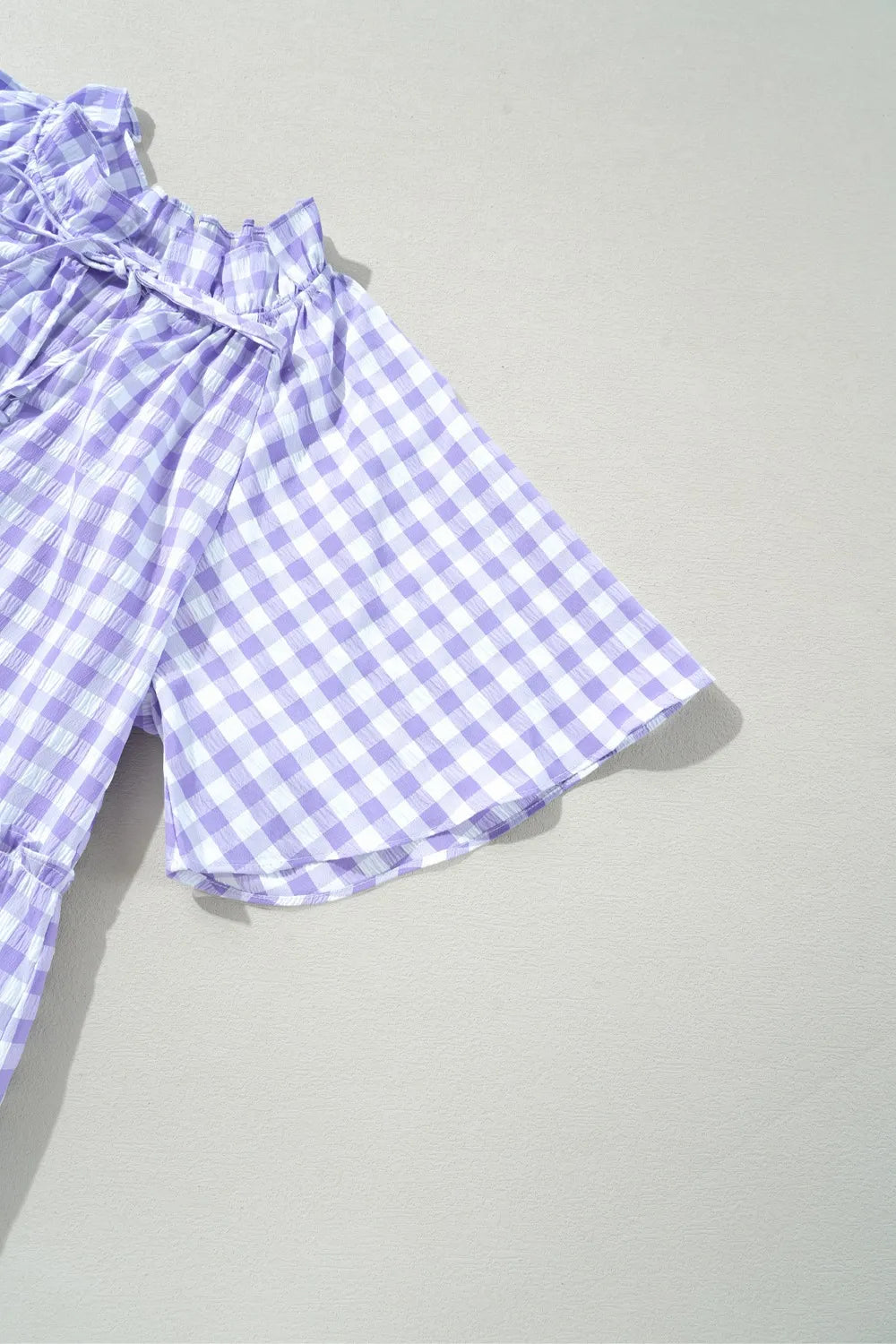 Plaid Tie Neck Short Sleeve Babydoll Mini Dress