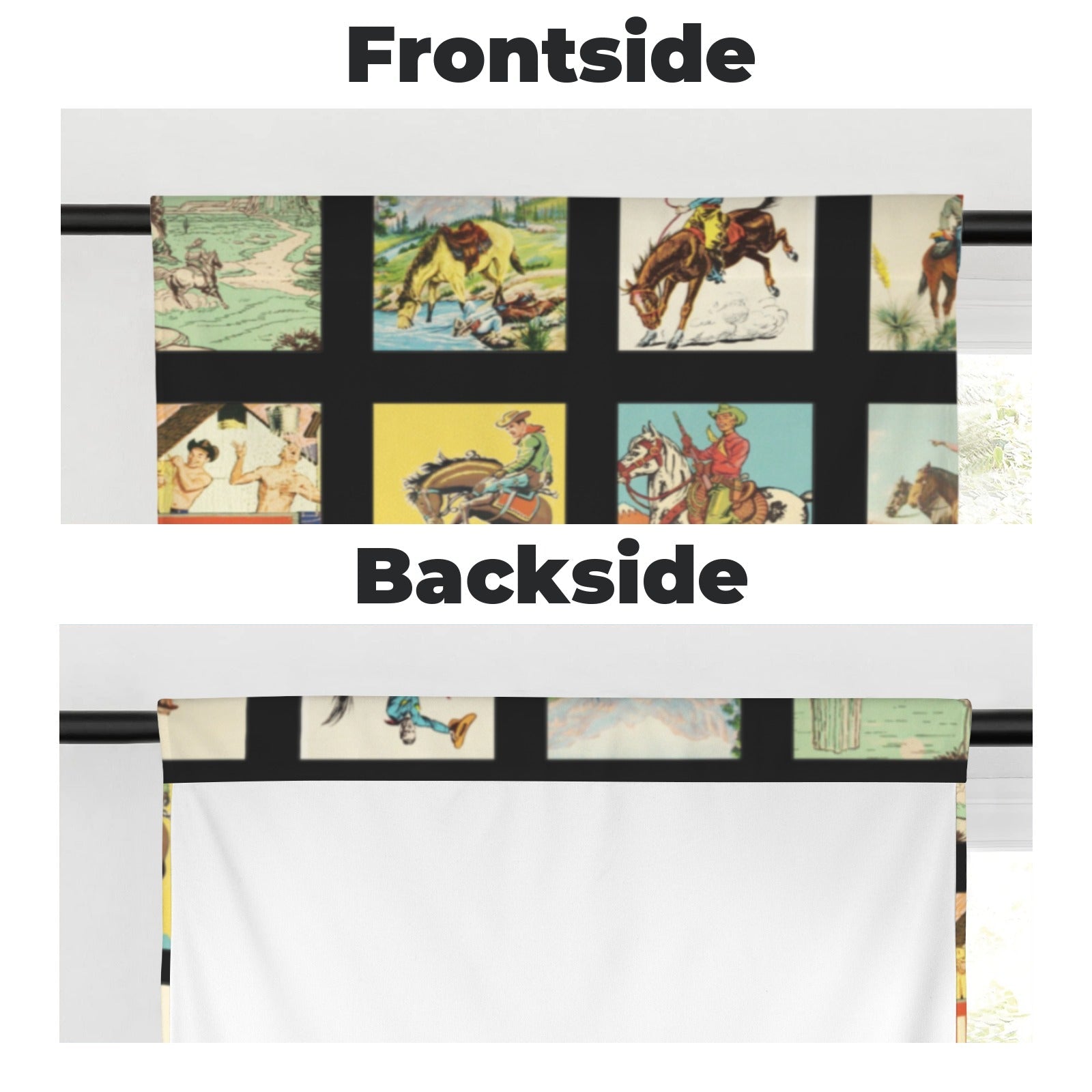 Baha Ranch Vintage Western Collage Window Curtains 28"x40" (2-Piece)Made in America