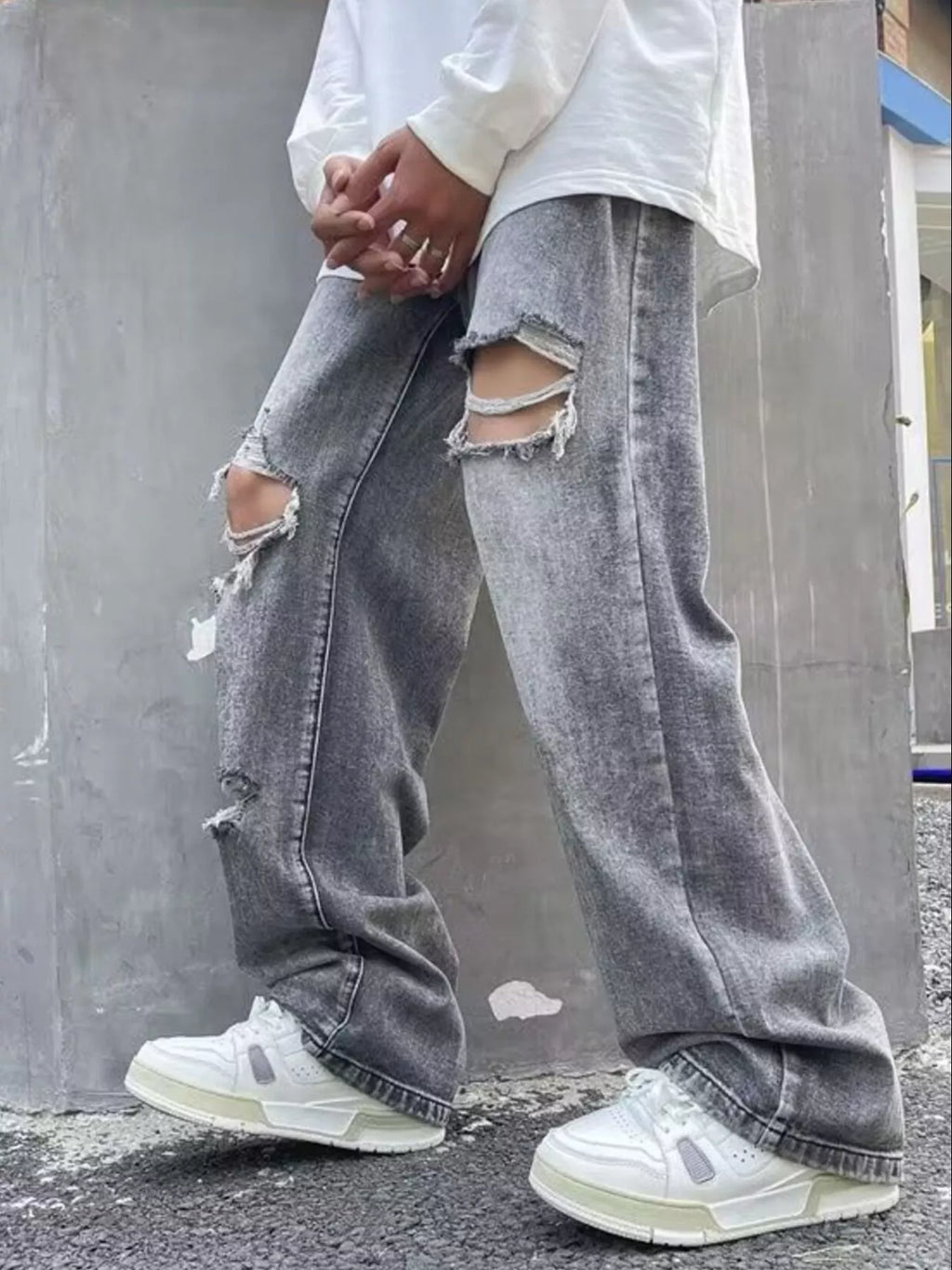 Men's Plus Size Distressed Wide Leg Jeans