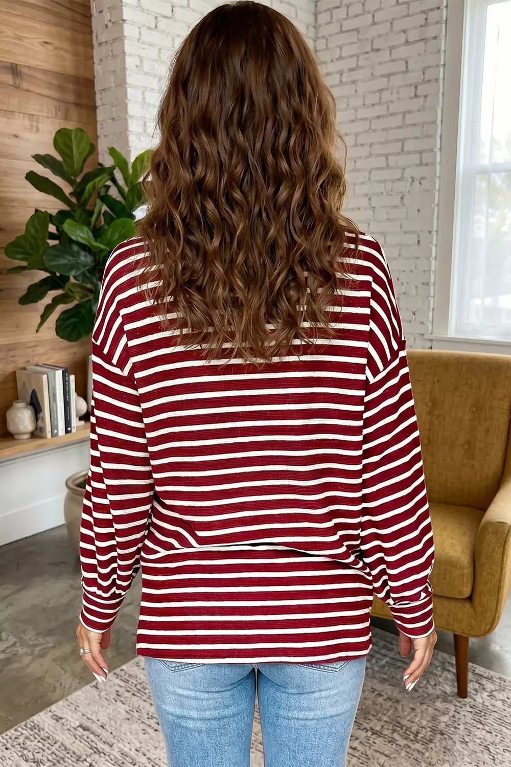 Stripe Drop Shoulder Long Sleeve Top