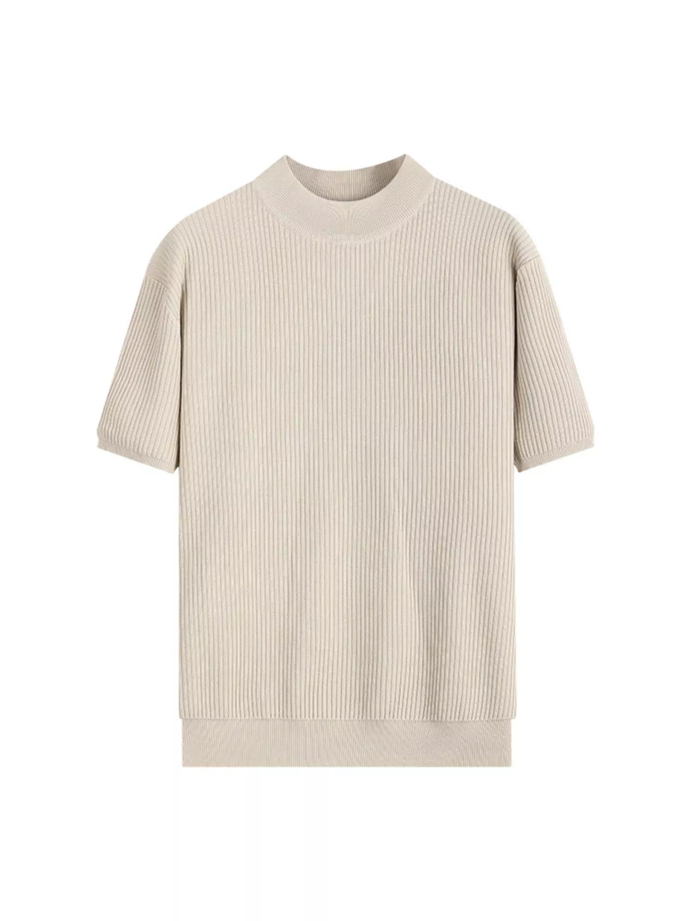 Men's Plus Size Ribbed Knit Mock Neck Short Sleeve T-Shirt