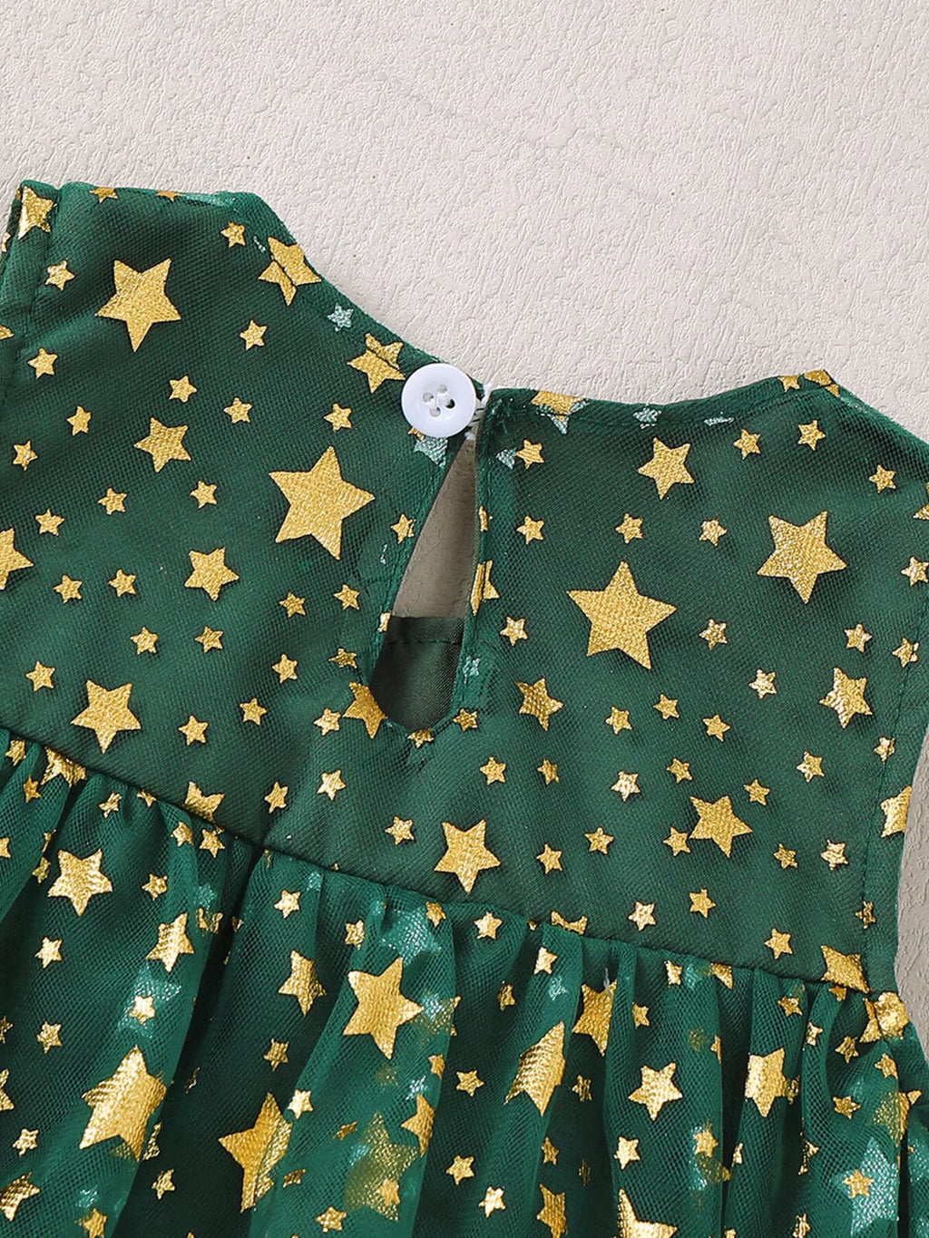 Children's Star Print Pom-Pom Embellishments Tulle Dress