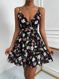 Floral Print V-Neck Spaghetti Strap Mini Dress