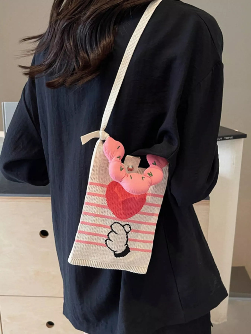 Heart and Hand Knitted Crossbody Bag