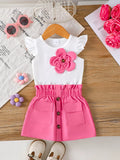 Children's Floral Applique Ruffle Sleeve Top & Skirt Set