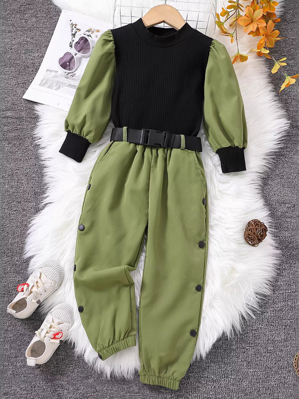 Children's Color Block Top and Pants Set
